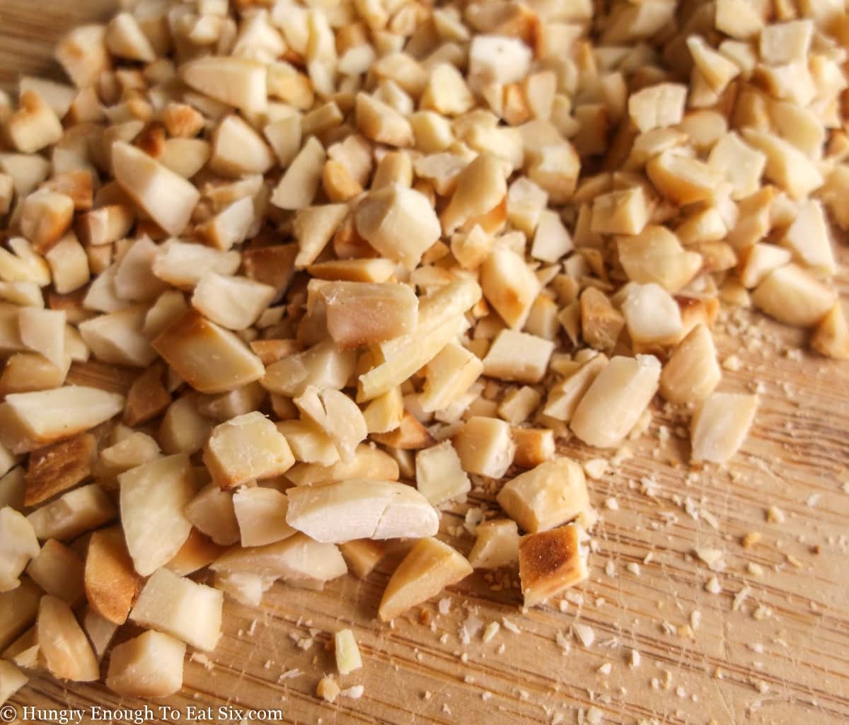 Chopped almonds on a cutting board