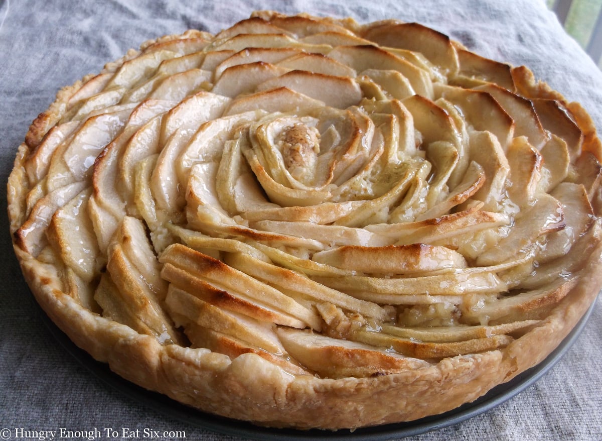 Apple tart with a top of spiraled slices of apple