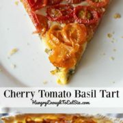 Cherry Tomato Basil Tart! The beautiful flavors of basil and sweet tomatoes come together in this cheesy tart!