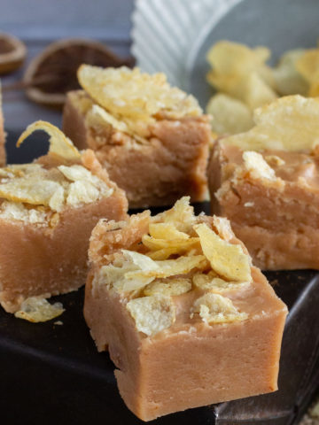 Slices of fudge with chips on top