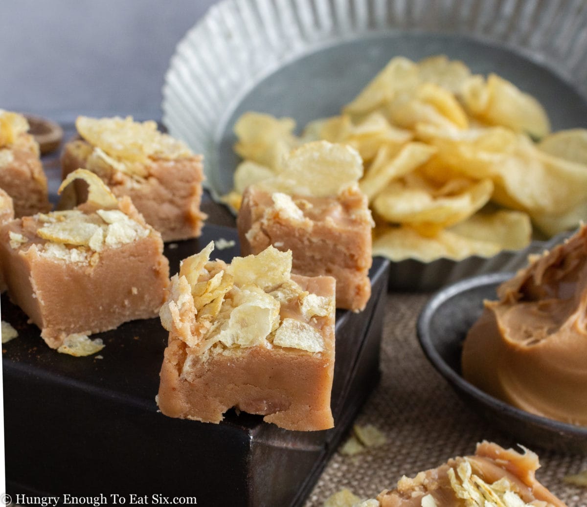 Fudge pieces with chips on top