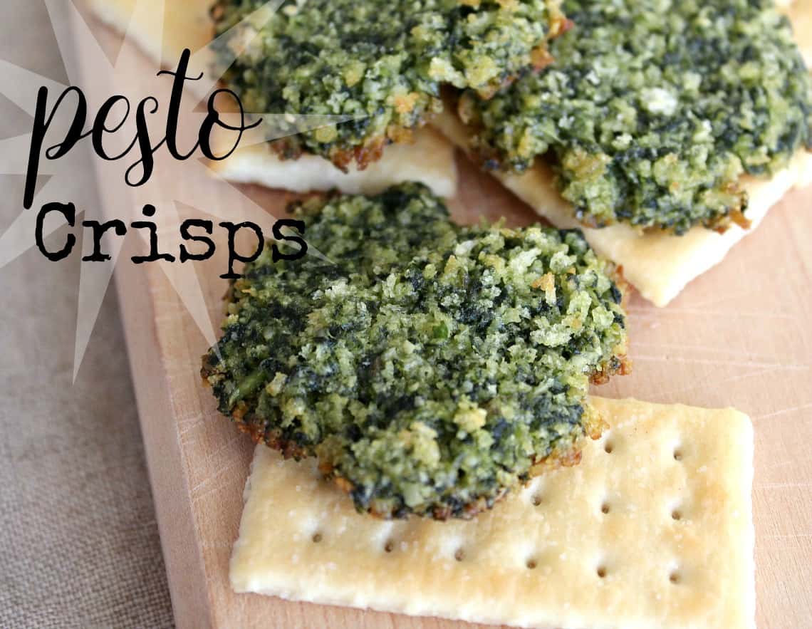 Crackers with rounds of baked pesto.