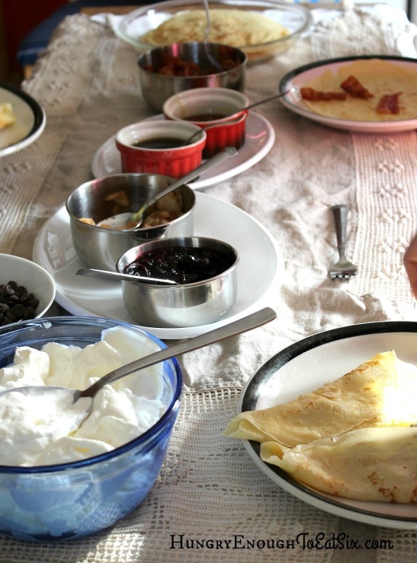 Crêpes, and two fruit sauces: Blueberry, and Simmered Apples with Cinnamon & Cardamom