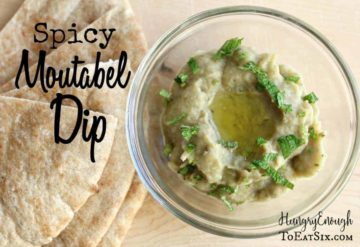 Moutabel is a yummy dip made from roasted eggplant and tahini. Extra flavor is blended in with ingredients that can include garlic, lemon juice, hot peppers or pomegranate seeds.