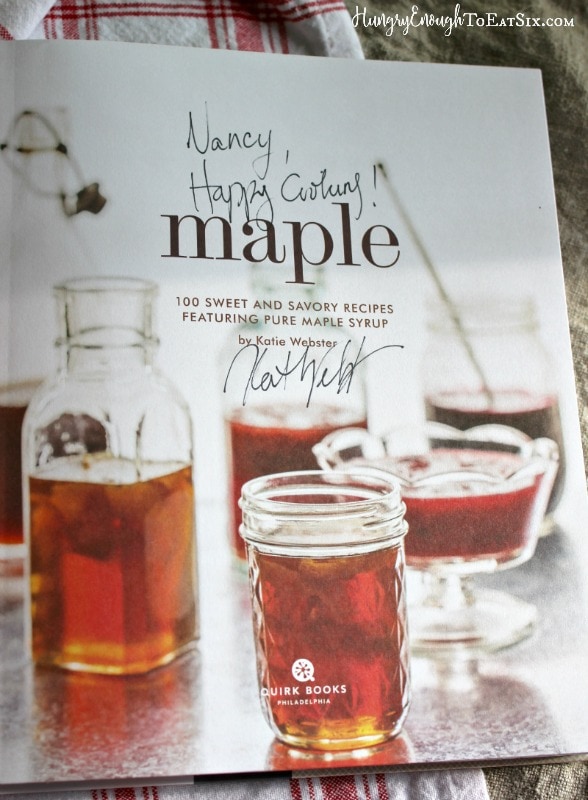 Cookbook page with jars of maple syrup