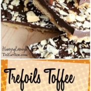 Long image of Trefoils Toffee & Chocolate Bark with Toasted Almonds for Pinterest