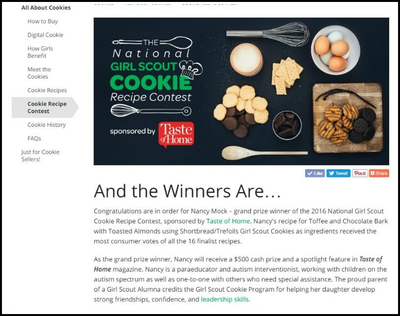 Recently I shared that my recipe was a finalist in the Girl Scouts Cookie Recipe Contest. Shortly after I learned that my recipe won the Grand Prize!