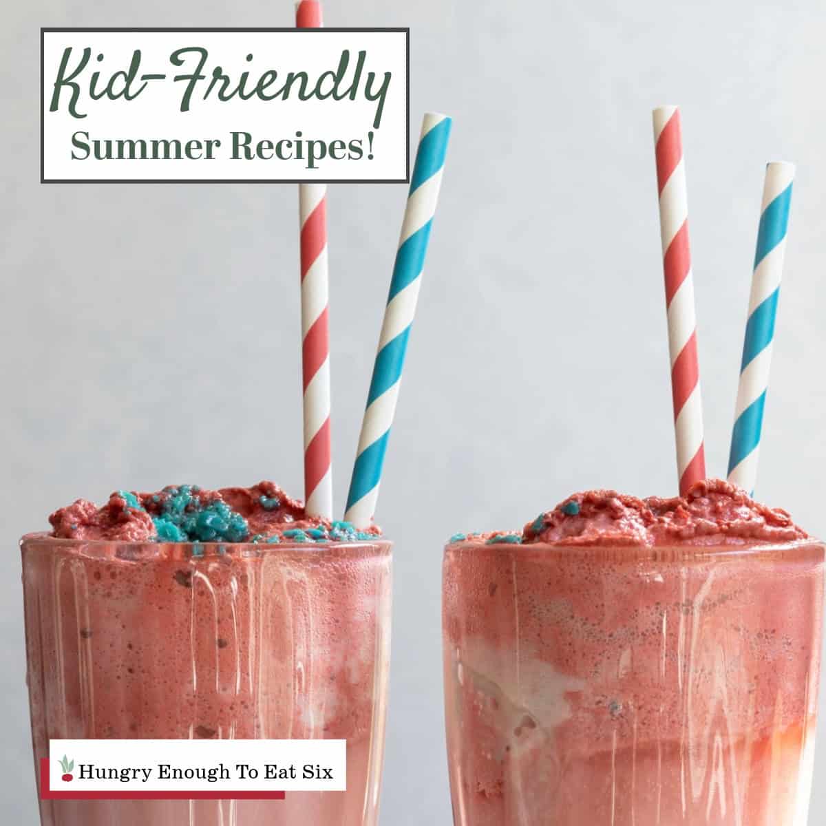 Ice cream floats with straws, part of kid friendly summer recipes.