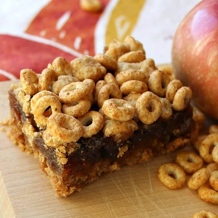 Wood cutting board with an apple and cheerios bar