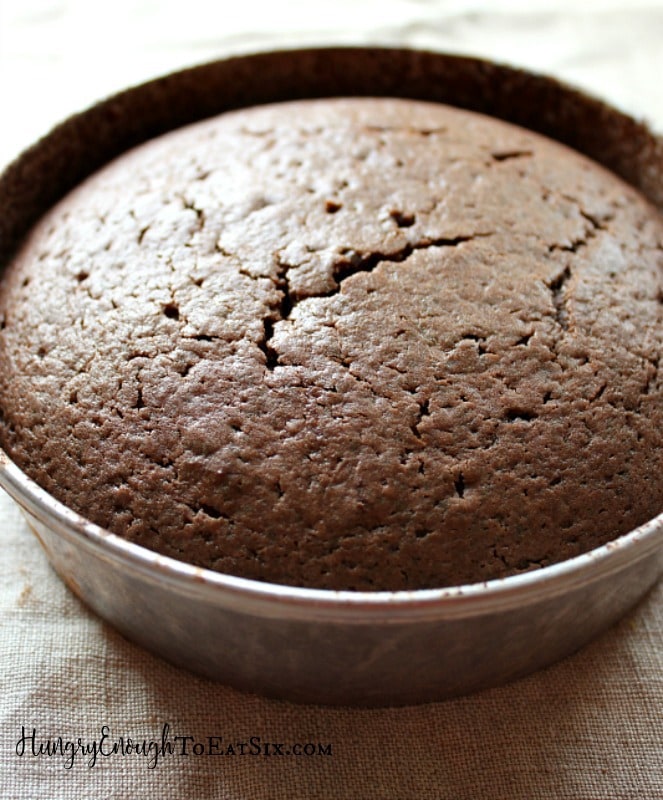 Baked cake in a round pan