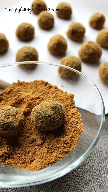 Rich, dark truffles are coated in fine gingersnap cookies crumbs. It's a sumptuous treat!