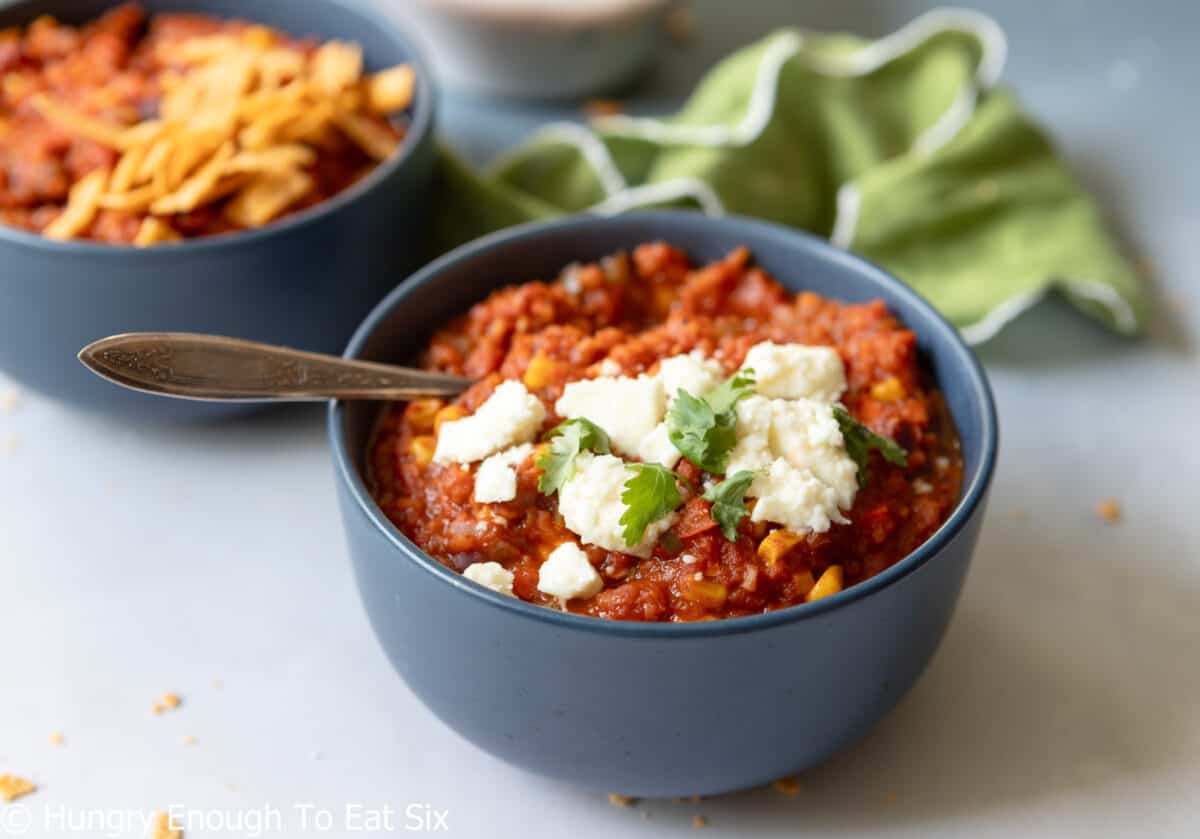 Red chili with cheese on top.