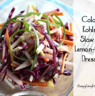 This fresh, winter salad is crisp with kohlrabi, cabbage and carrot and tossed with a tangy dressing.