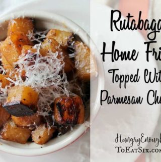 The humble rutabaga is transformed into savory, tantalizing crispy home fries, with a sprinkle of savory cheese.