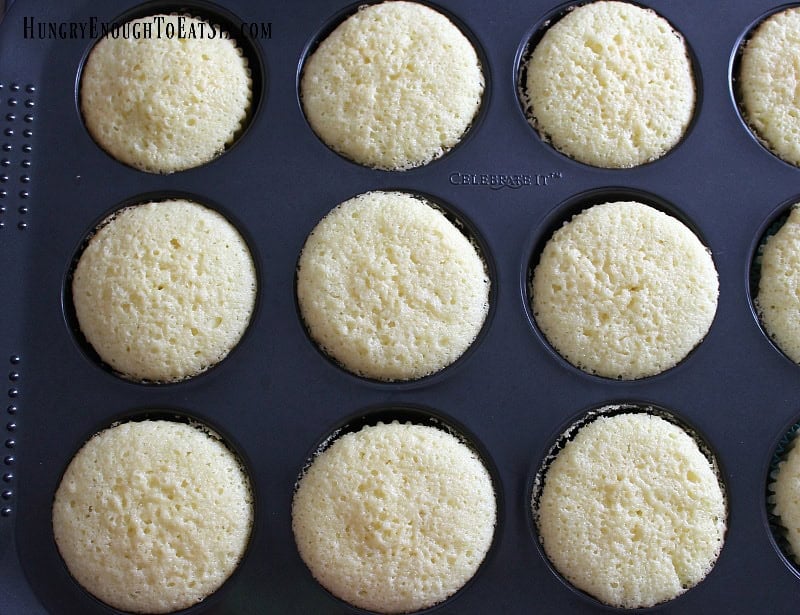 For Easter surprise cupcakes, baked cupcakes in a grey tin.