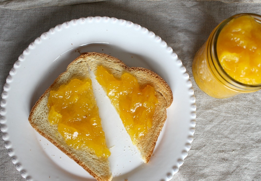 Toast spread with mango jam