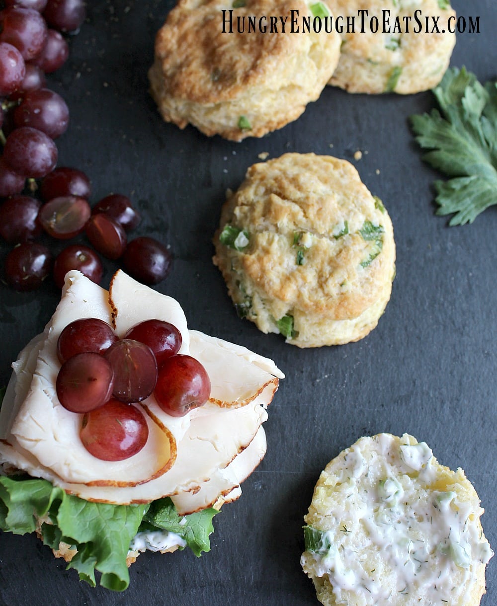 deli chicken on a biscuit with grapes