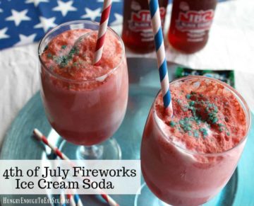 This 4th of July Fireworks Ice Cream Soda has a red, white and blue hue, just in time for the holiday! Sweet, cherry soda, ice cream and exploding Pop Rocks!