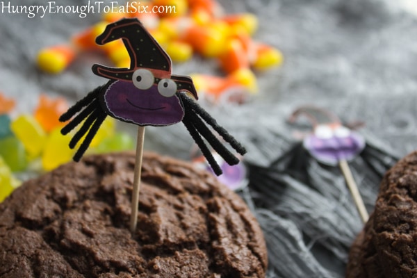 Chocolate cookie with a Halloween decorative toothpick