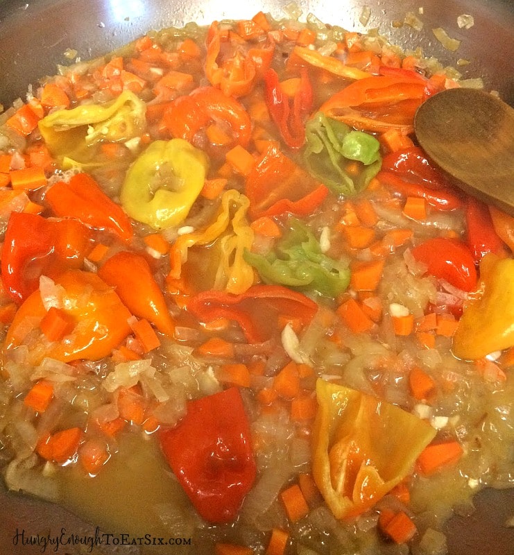Peppers simmering in a pot