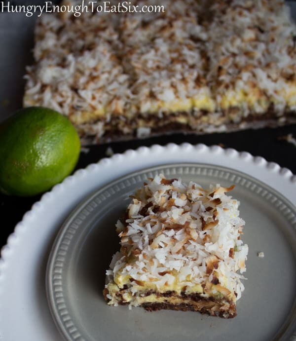Toasty golden coconut, a sweet-tart lime filling, and a chocolaty crust: if you need a sweet fix this will do it!