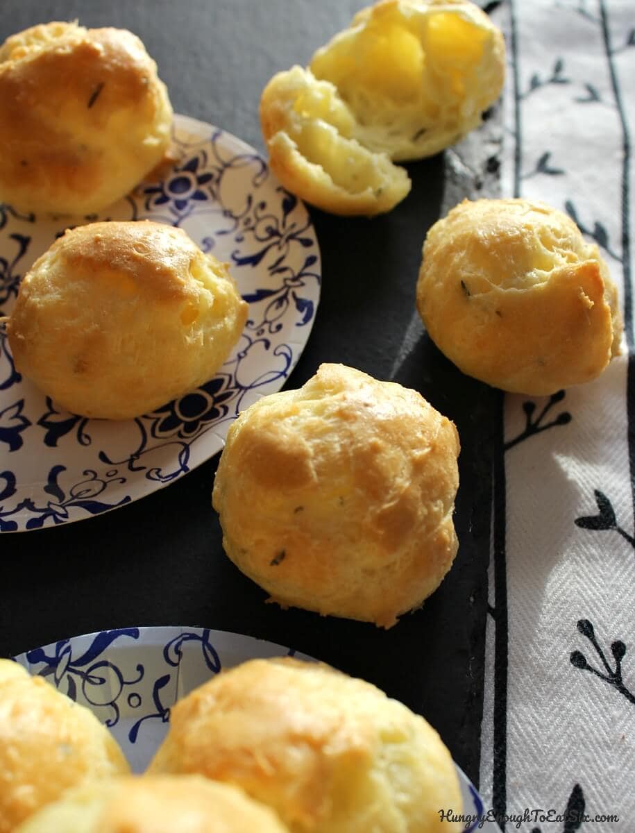 Gougères are puffy, savory and very hard to stop eating, especially when they are warm from the oven. 