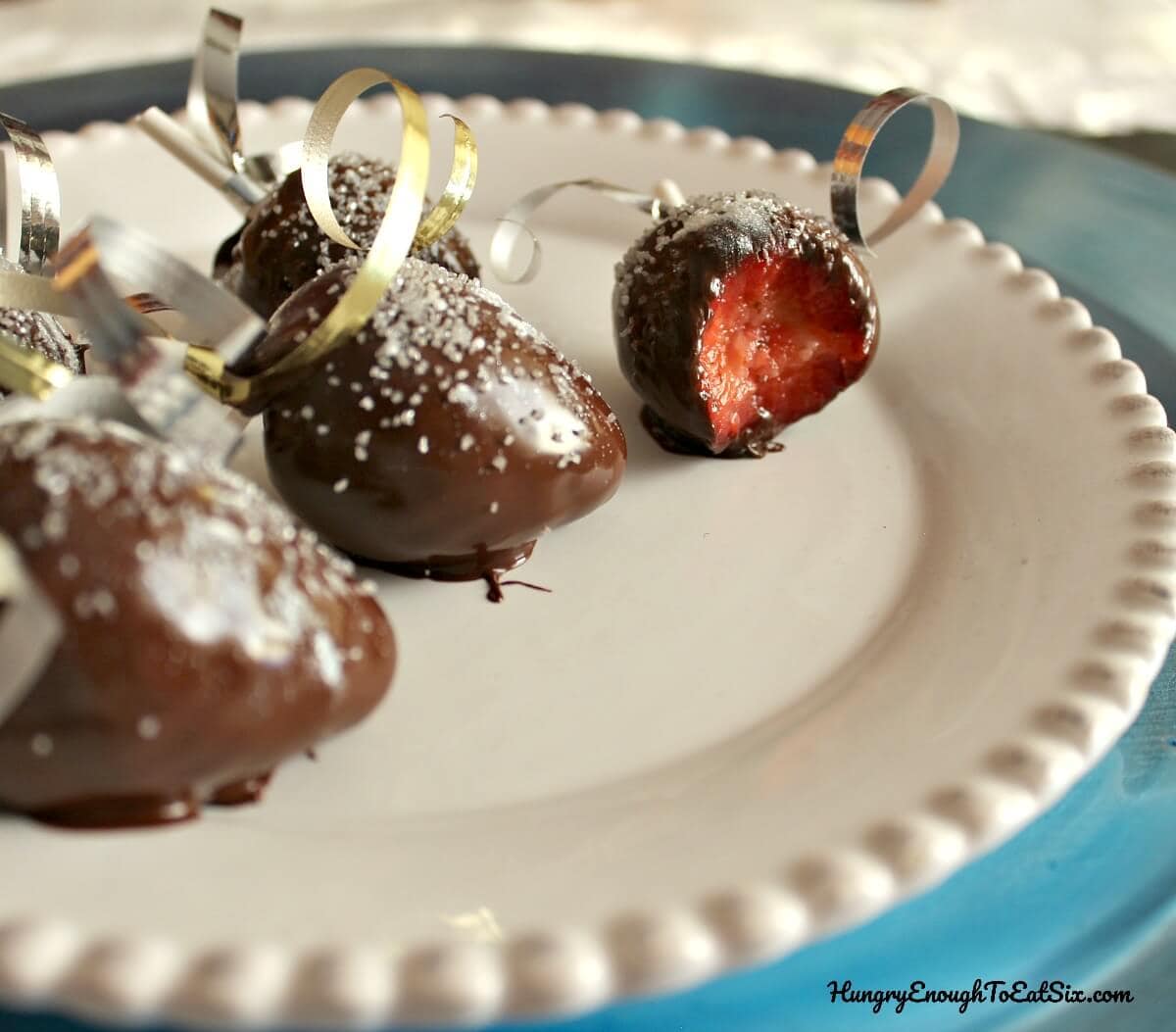 The classic, elegant dessert chocolate covered strawberries get a little bling! The sparkle and shine make these perfect for ringing in the new year!
