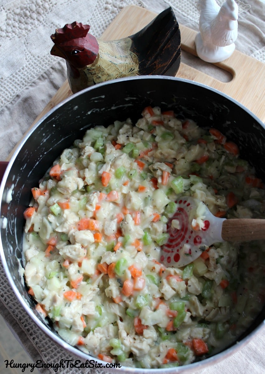 Vegetable mixture cooking in a pan