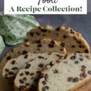 Sliced Irish soda bread with raisins.