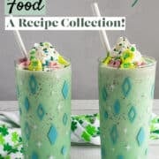 Glasses of green milkshakes topped with marshmallows.