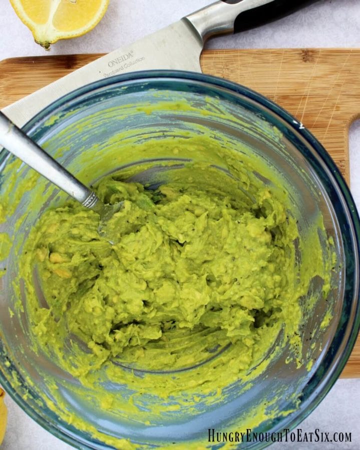 Mashed avocado in a bowl