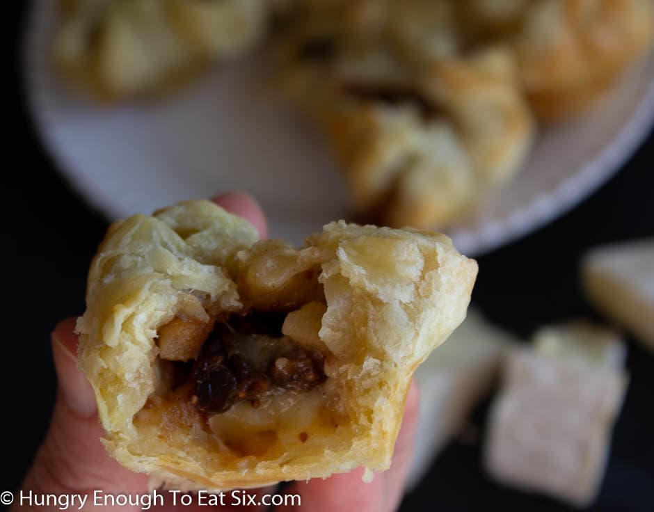 Puff pastry with filling showing.