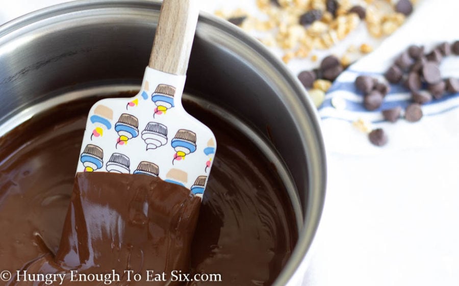 Spatula in melted chocolate
