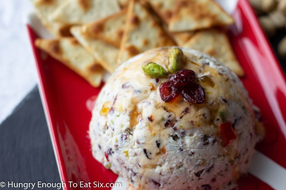 Goat cheese ball with pistachios and cranberries. 