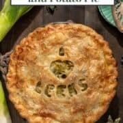 Baked round leek and potato pie.