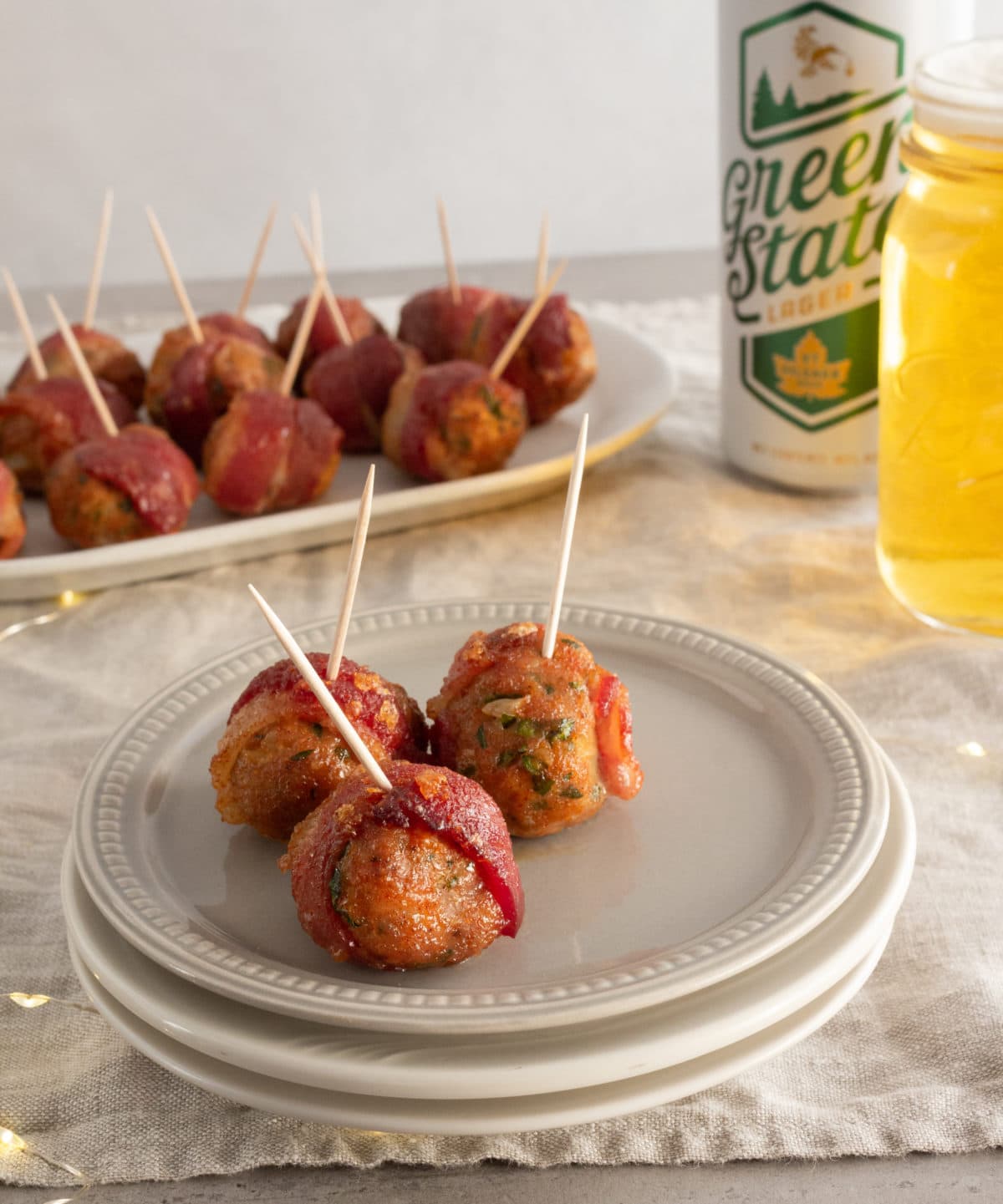 Meatballs with toothpicks on a plate