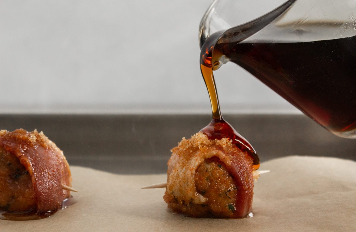 Bacon meatball with drizzle of maple syrup