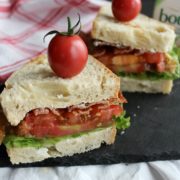 BLT sandwich on a slate board