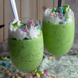 Cream topped milkshakes with candy topping