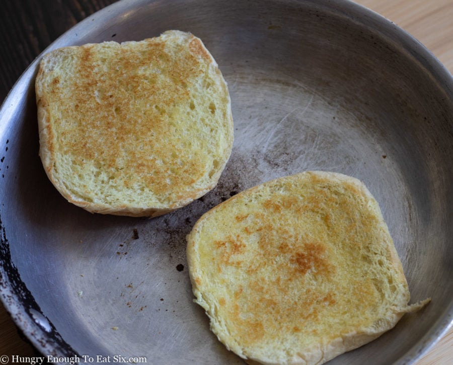 Potato rolls browned in a skillet.