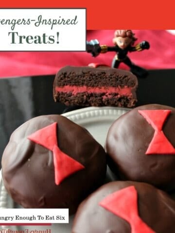 Chocolate-covered black widow cookies, an Avengers inspired treat.