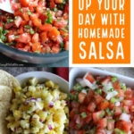Three kinds of homemade salsas in a collage.