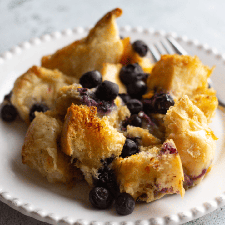Serving of Maple blueberry French toast bake.