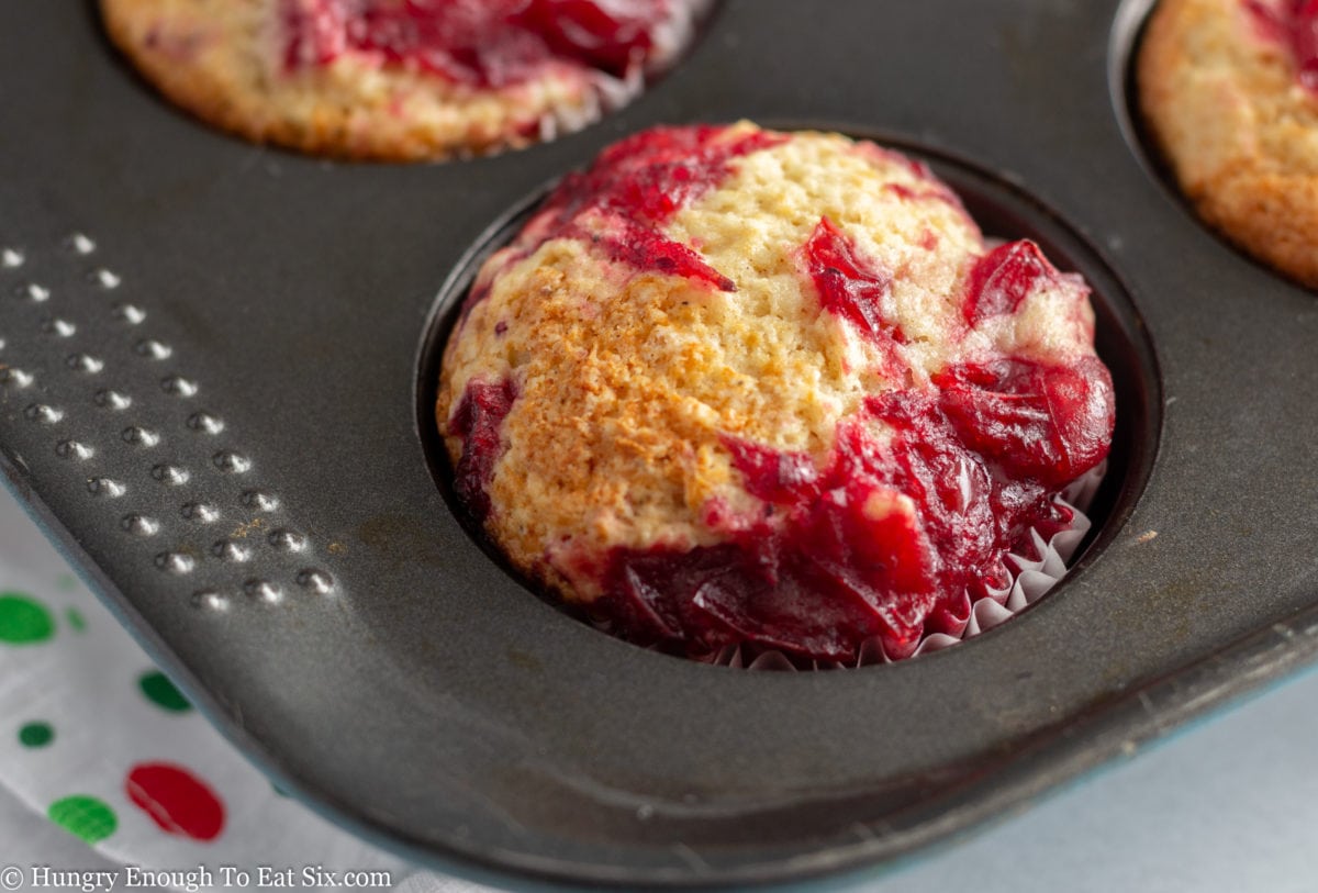 Baked berry muffin in pan