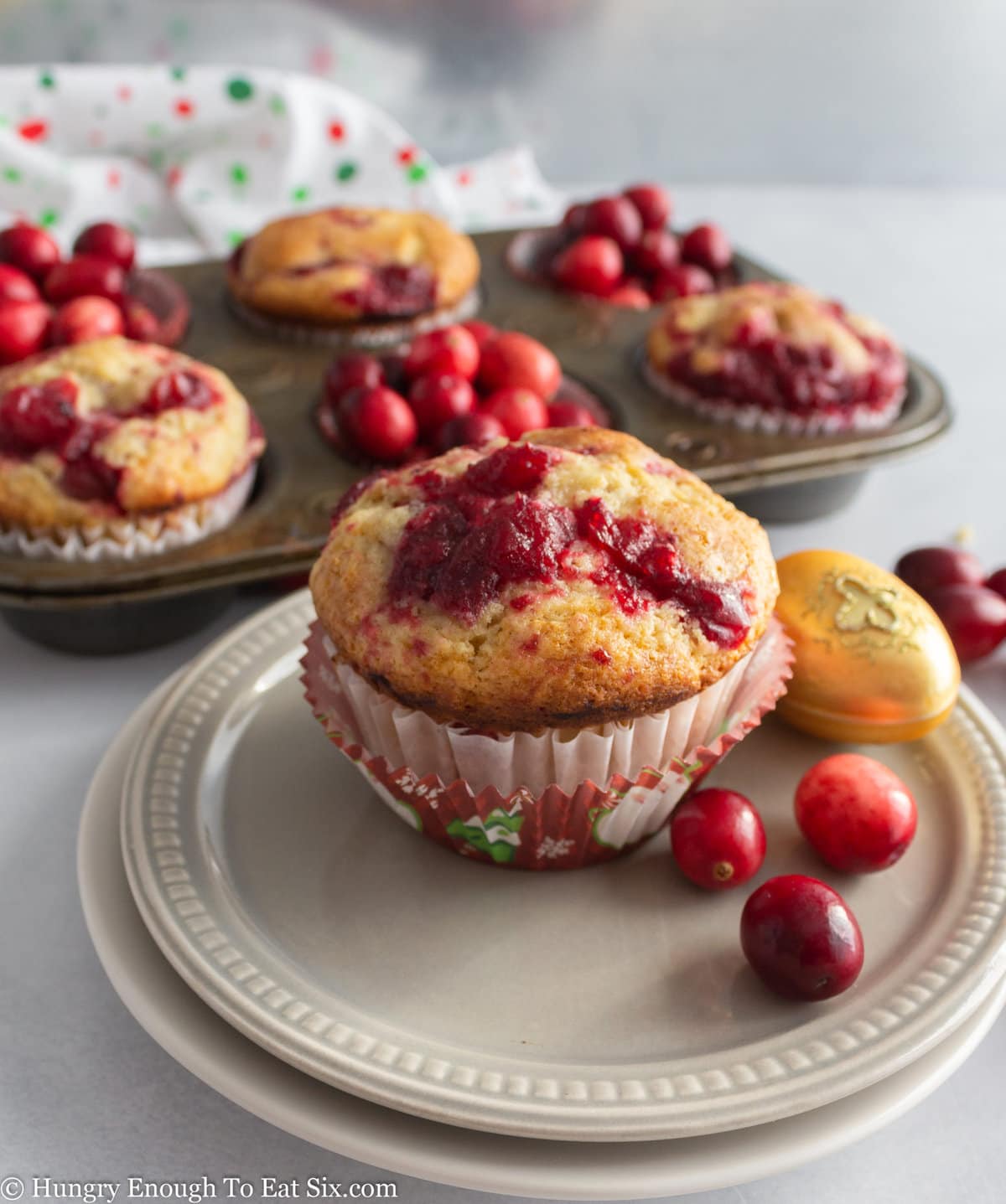 Cranberry topped muffin on plate