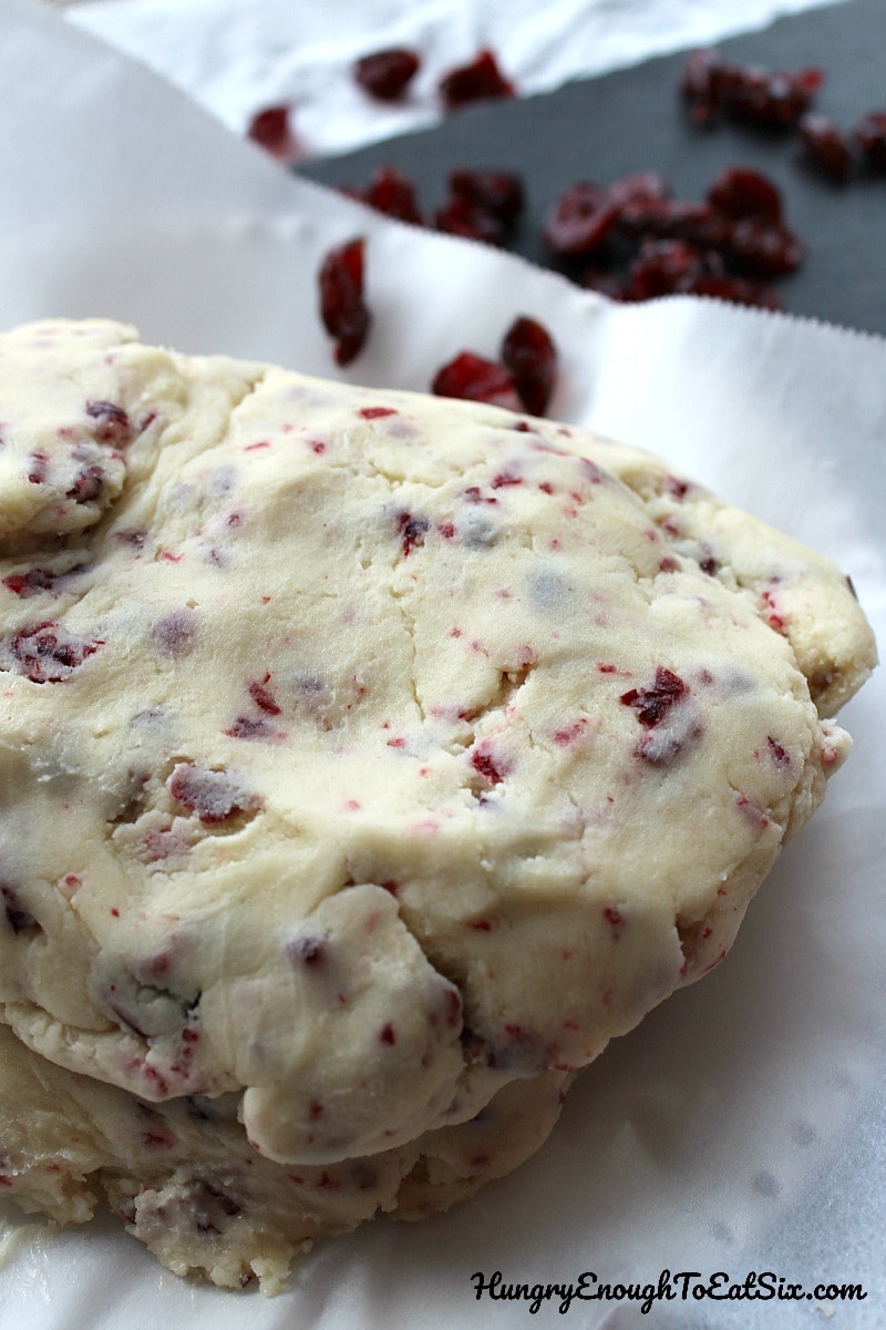Ball of cranberry studded butter cookie dough