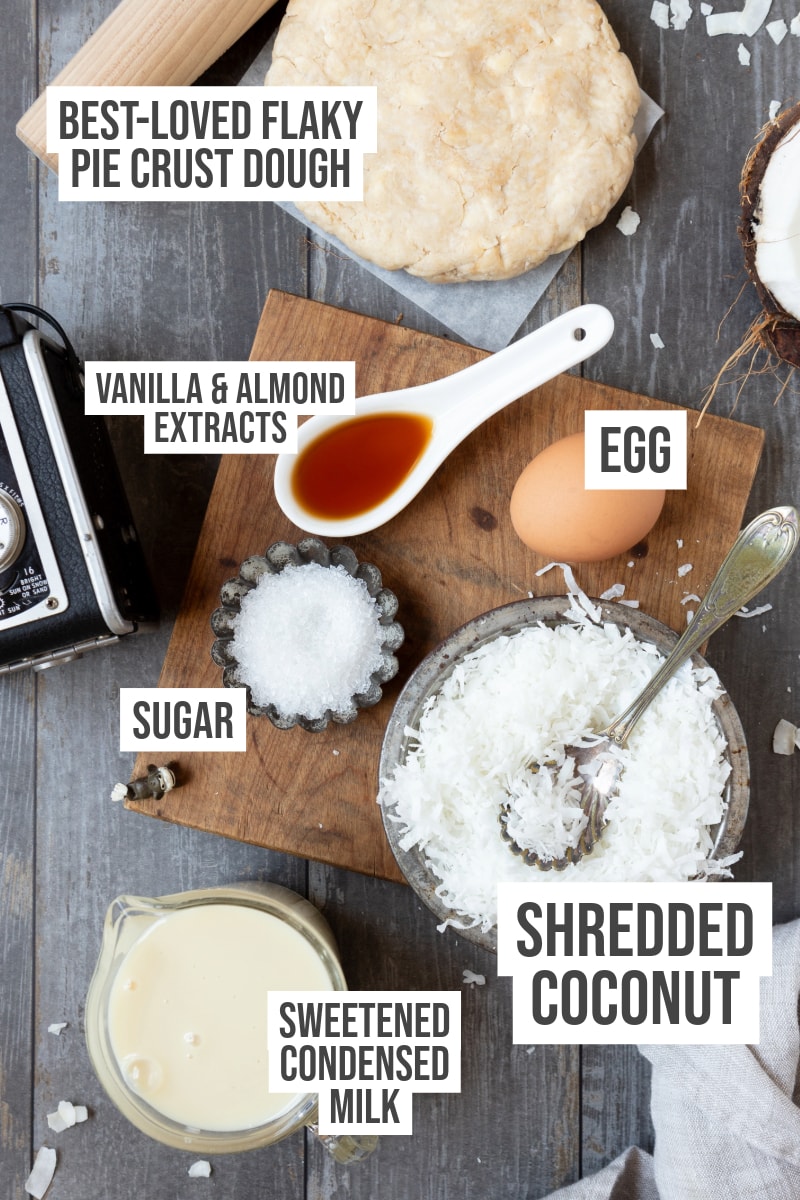 Ingredients: egg, dough, sugar, vanilla extract, coconut, condensed milk.