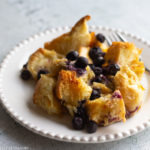 French toast bake with blueberries and orange zest.