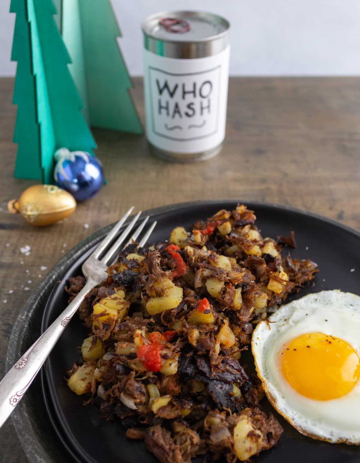 Hash and egg near Christmas decorations