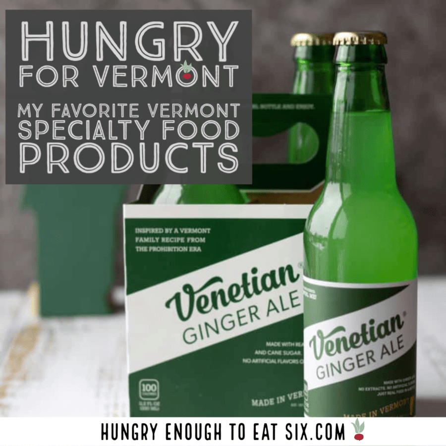 4-pack of Vermont-made Venetian Ginger Ale in green glass bottles. 